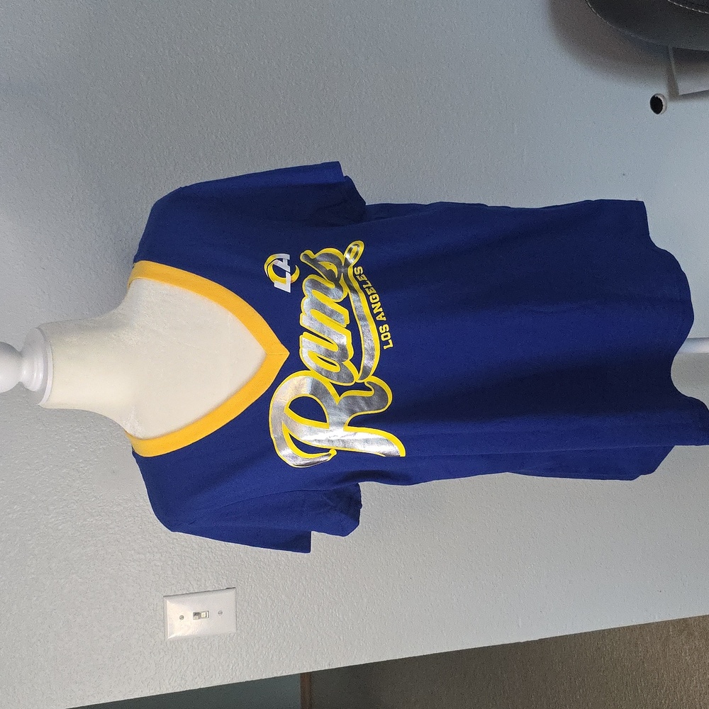 NFL Team Apparel Los Angeles Rams V-neck T-shirt Women's Size 2XL Blue